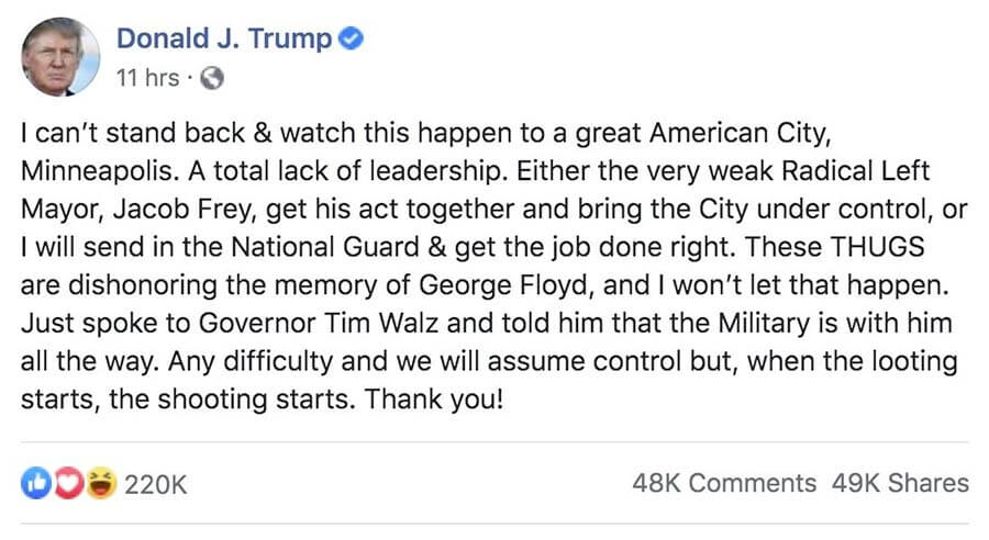 Donald-Trump-Looting-and-Shooting-Facebook-Twitter-Post